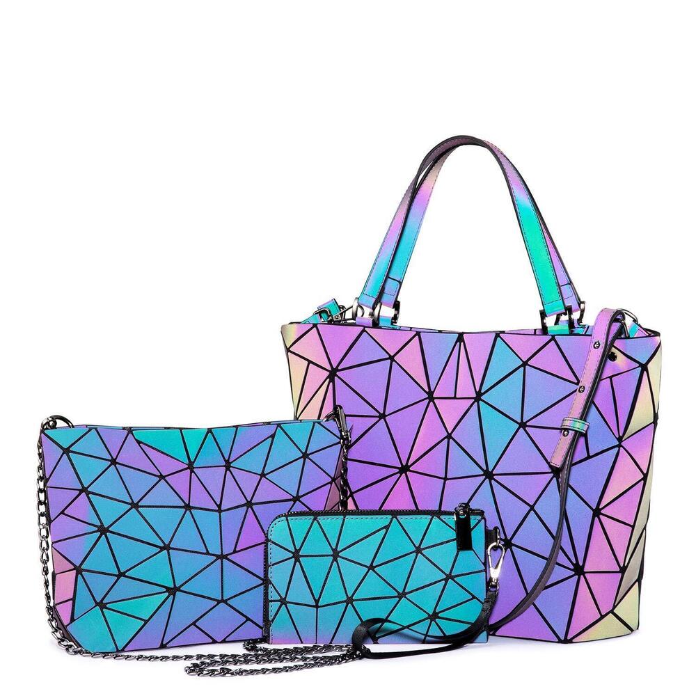 8655 Geometric Luminous Purses and Handbags Holographic Reflective